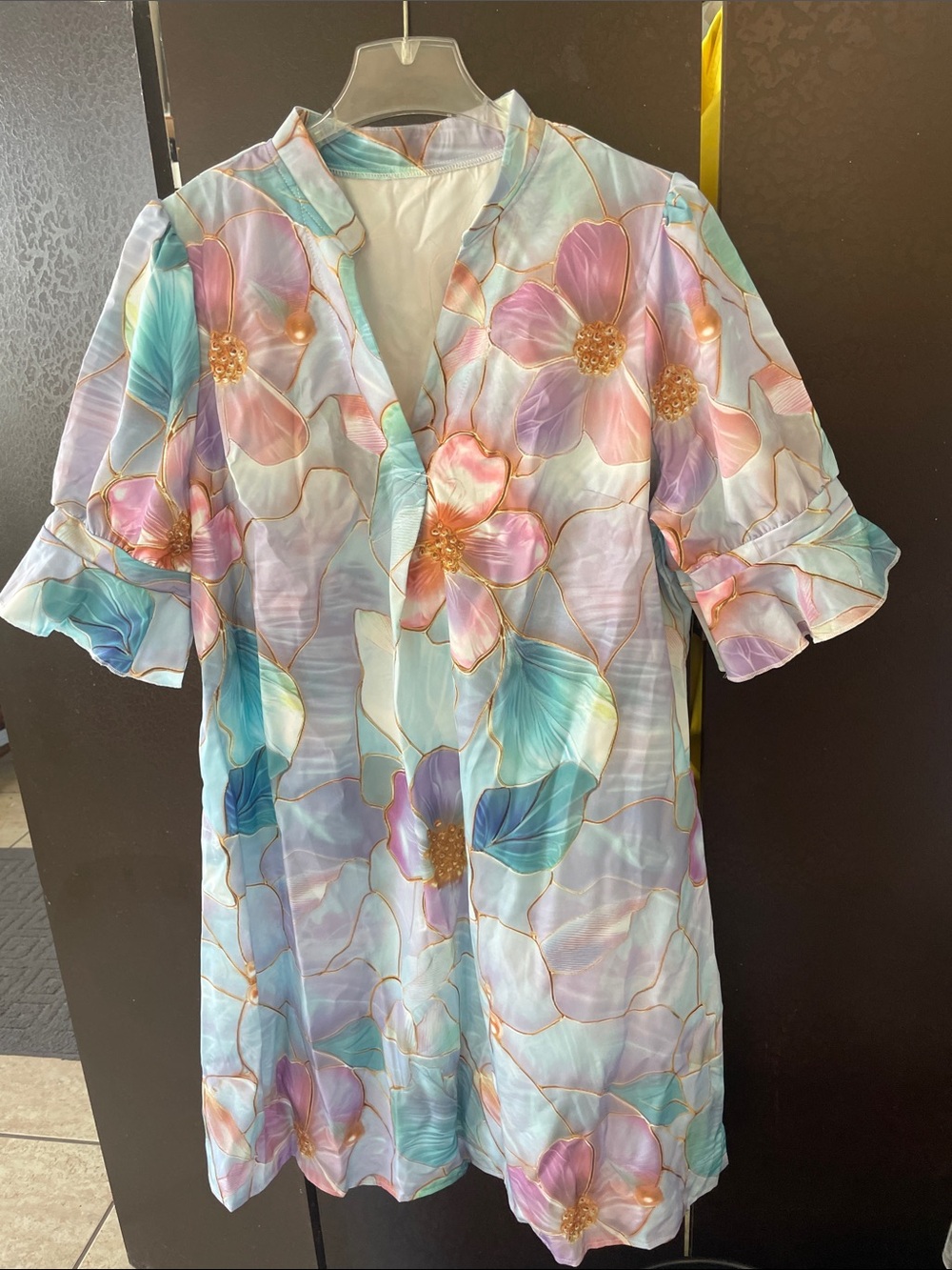 SHEIN Pastel Floral V-Neck Mini Dress in Pink, Lavender, Aqua